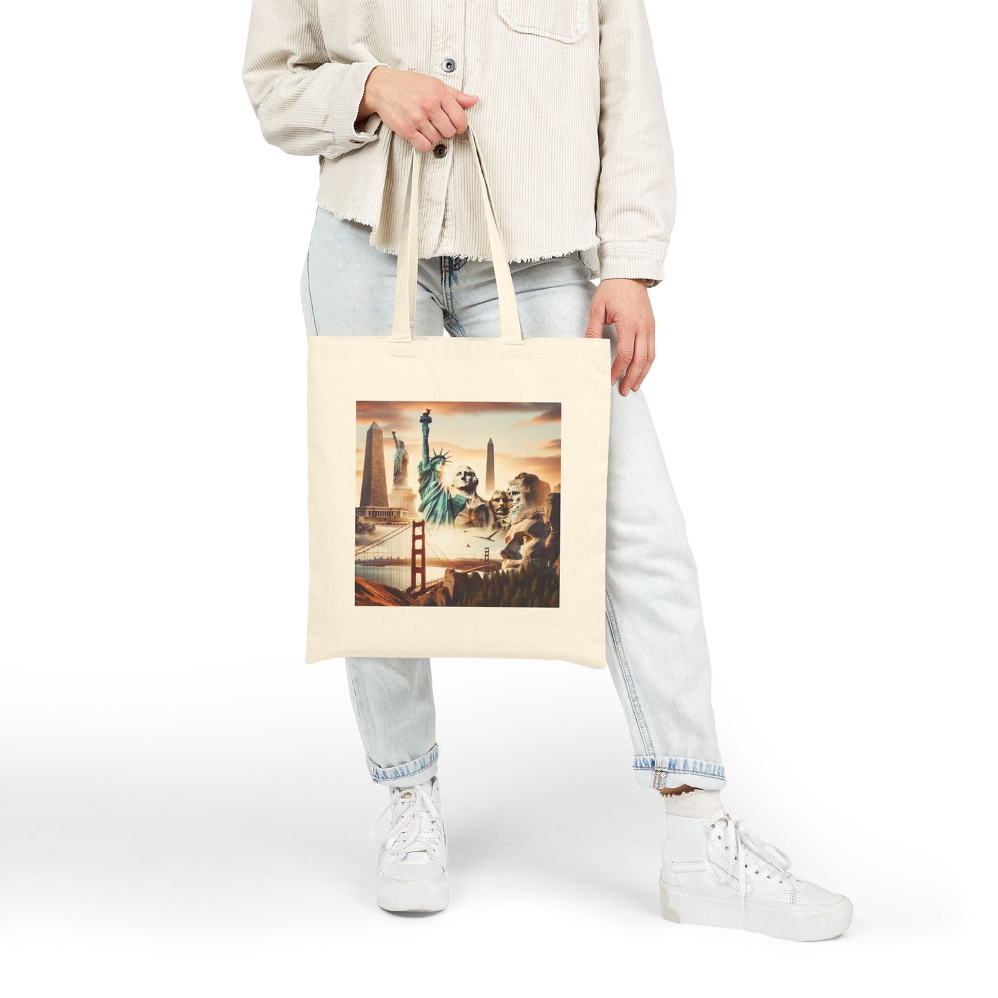 Vintage Cityscape Cotton Canvas Tote Bag - Perfect for Travel & Everyday Use
