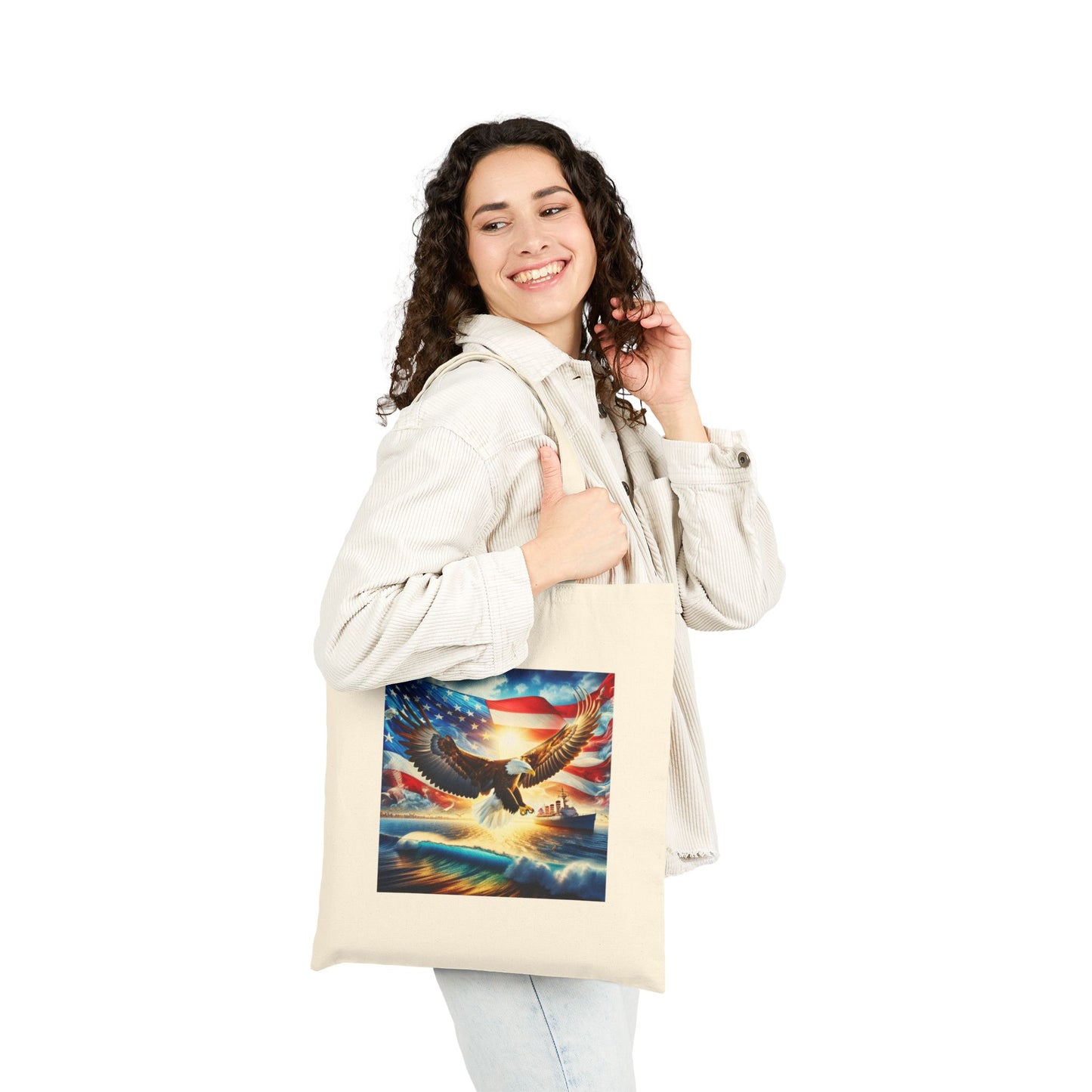 Patriotic Eagle Canvas Tote Bag - USA Flag Design