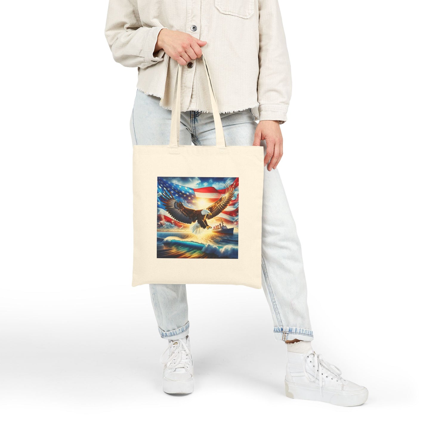 Patriotic Eagle Canvas Tote Bag - USA Flag Design