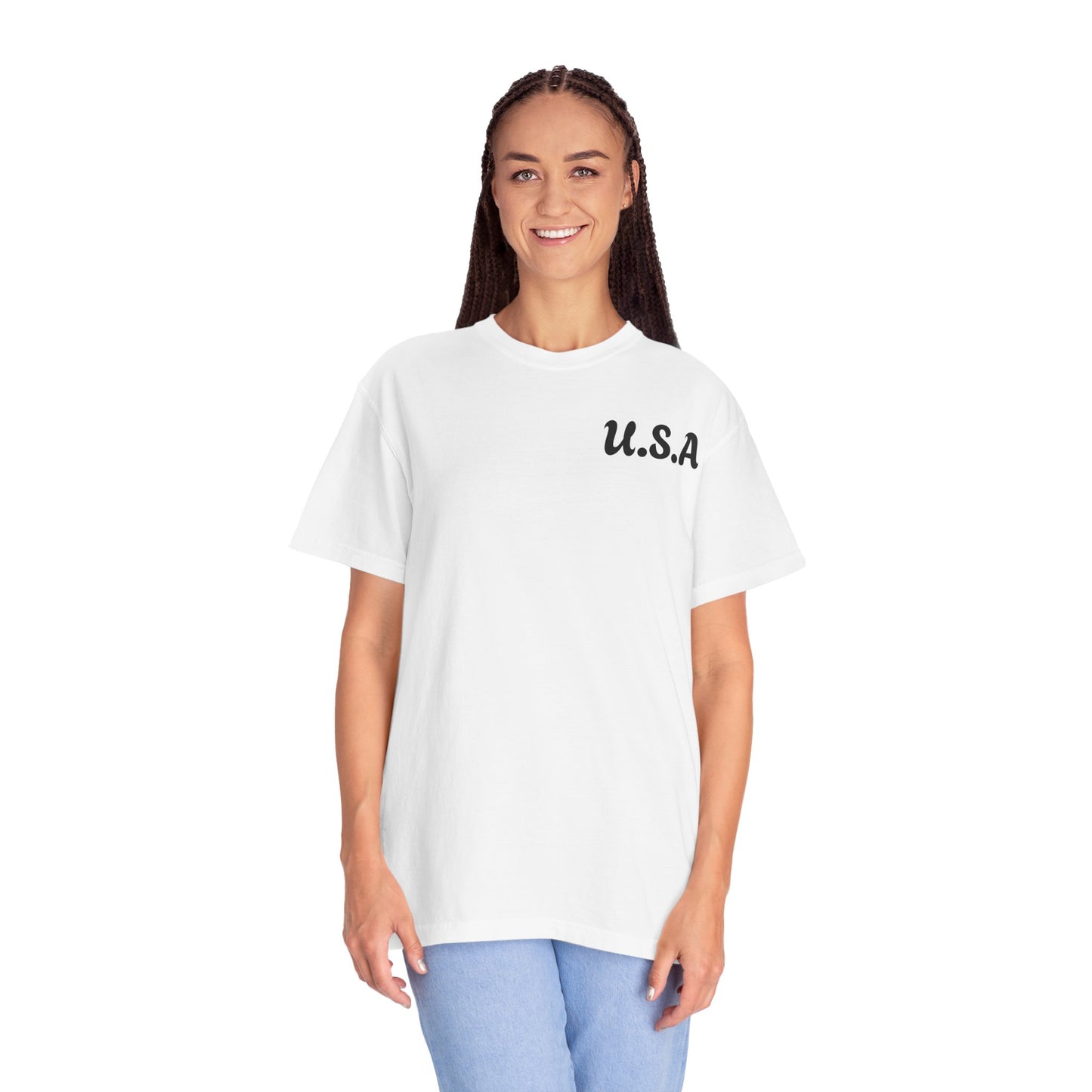 Patriotic Garment-Dyed T-Shirt | U.S.A. Front Print & Flag Design