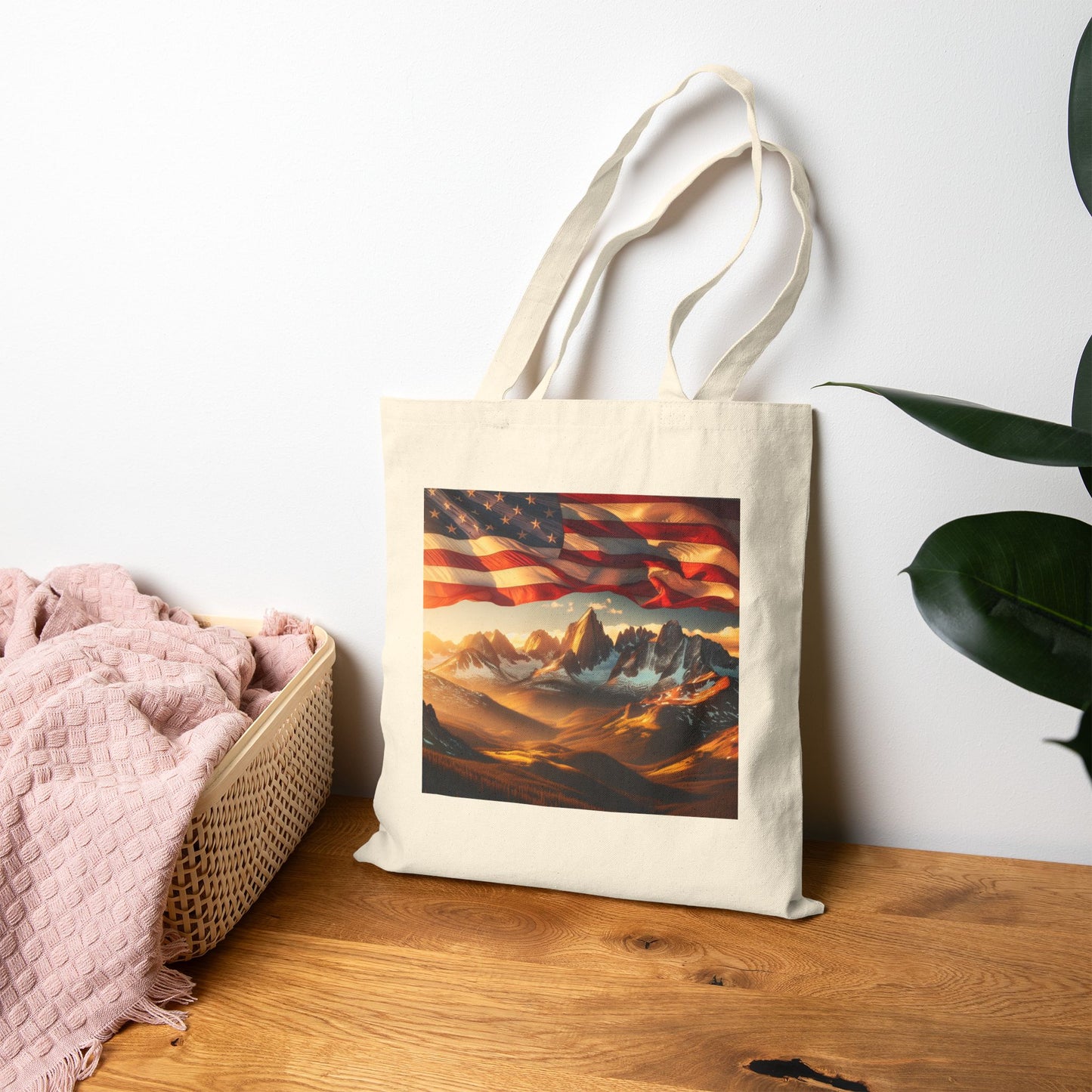 Patriotic Mountain Landscape Cotton Canvas Tote Bag