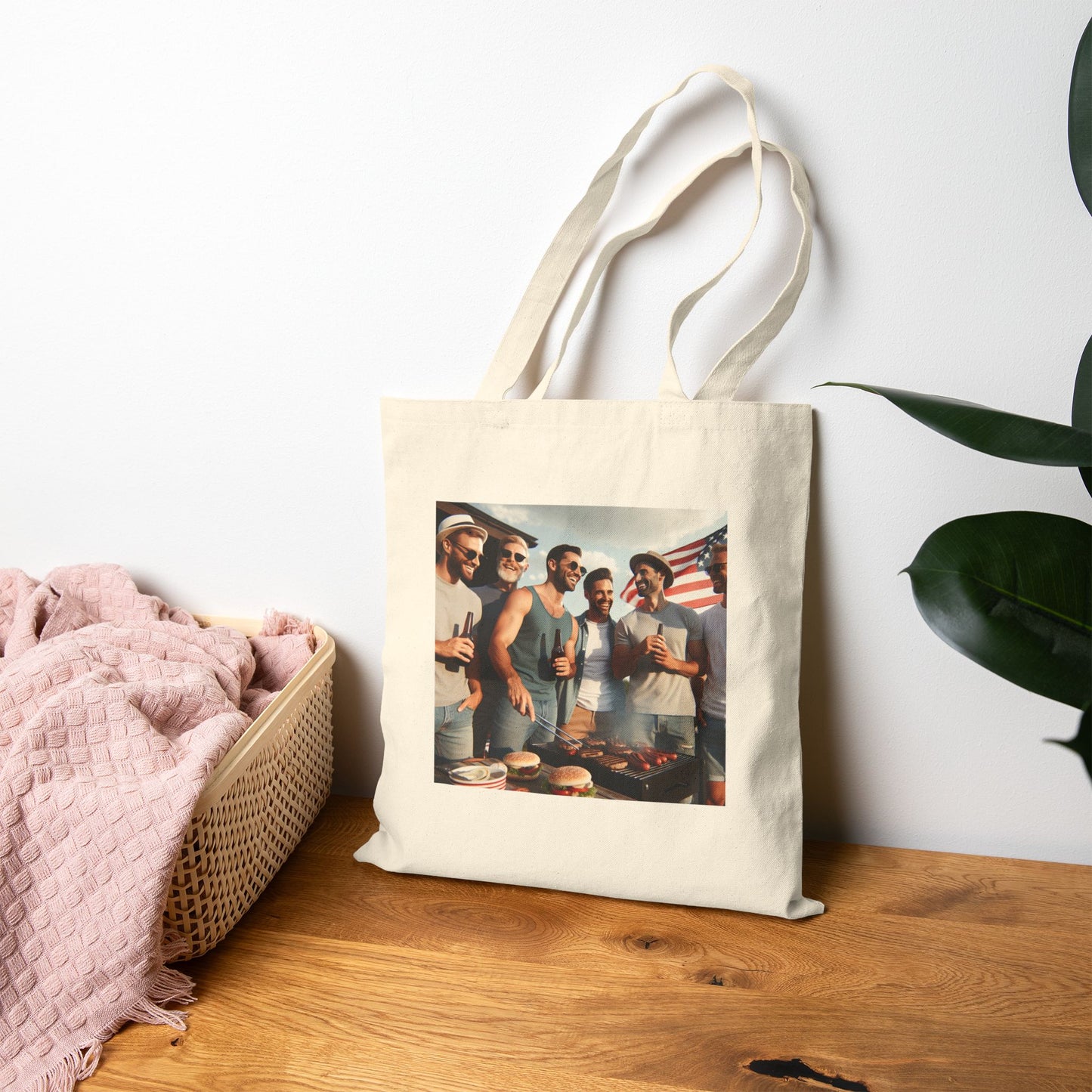 Summer BBQ Cotton Canvas Tote Bag - Fun Friends Gathering Design