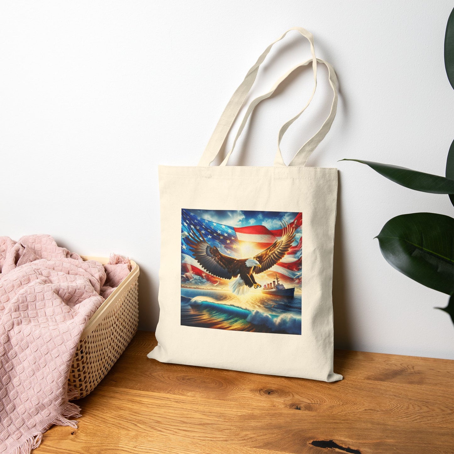 Patriotic Eagle Canvas Tote Bag - USA Flag Design