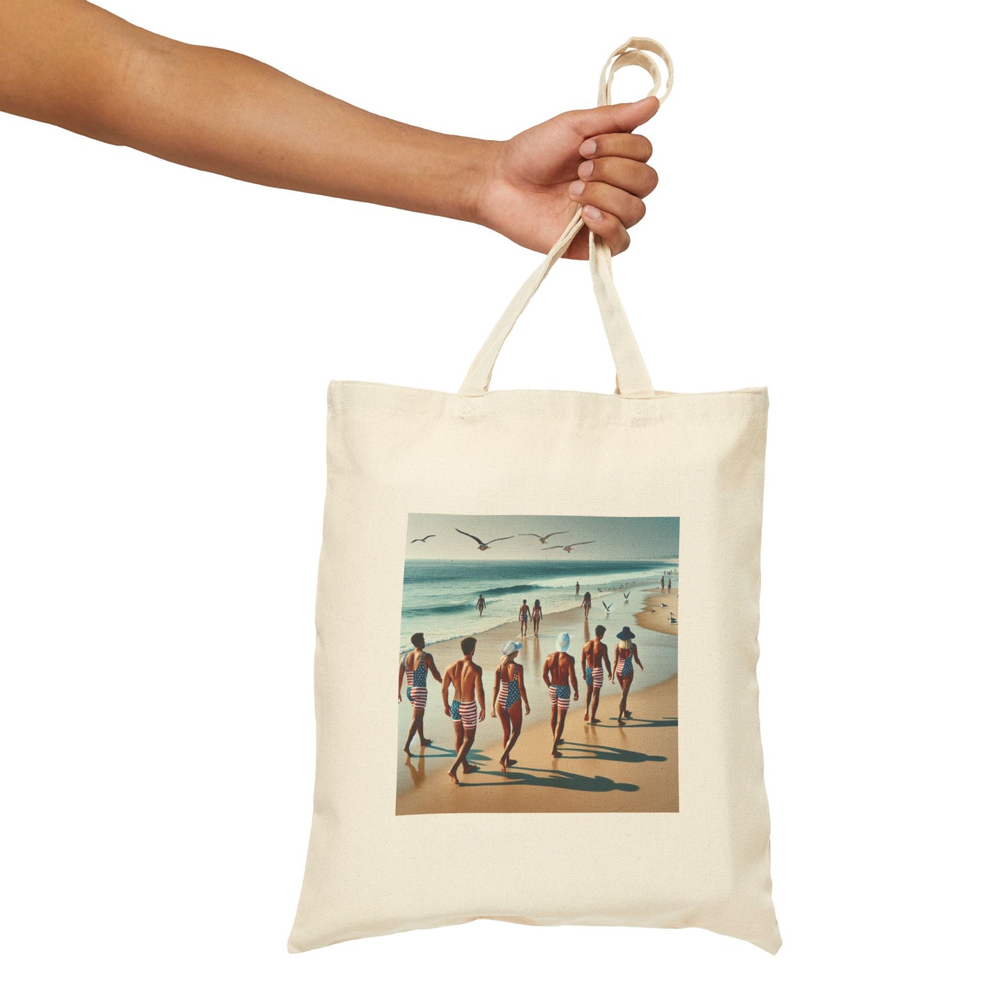 Vintage Beach Scene Cotton Canvas Tote Bag