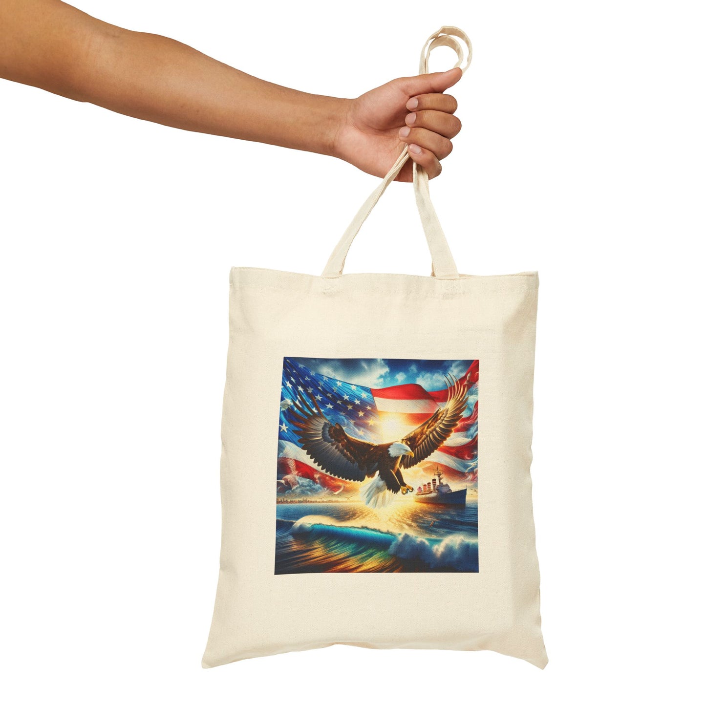 Patriotic Eagle Canvas Tote Bag - USA Flag Design