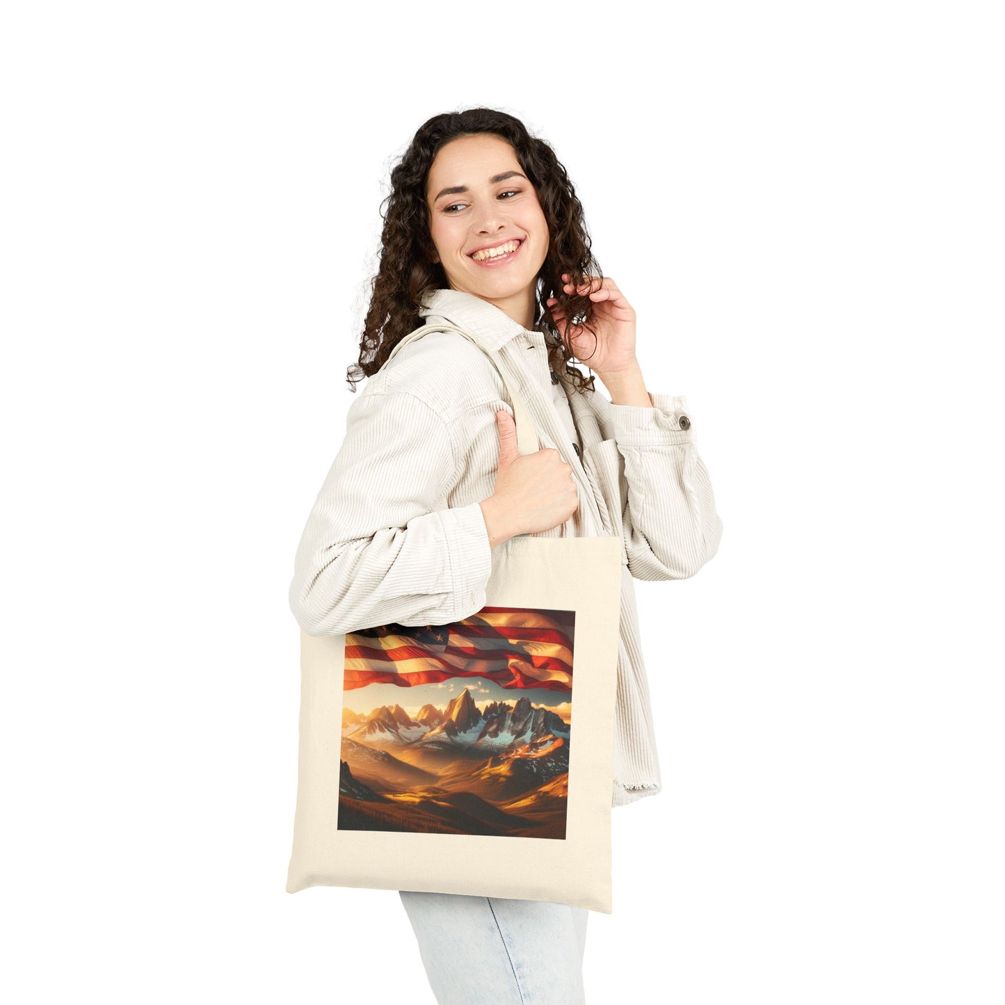 Patriotic Mountain Landscape Cotton Canvas Tote Bag