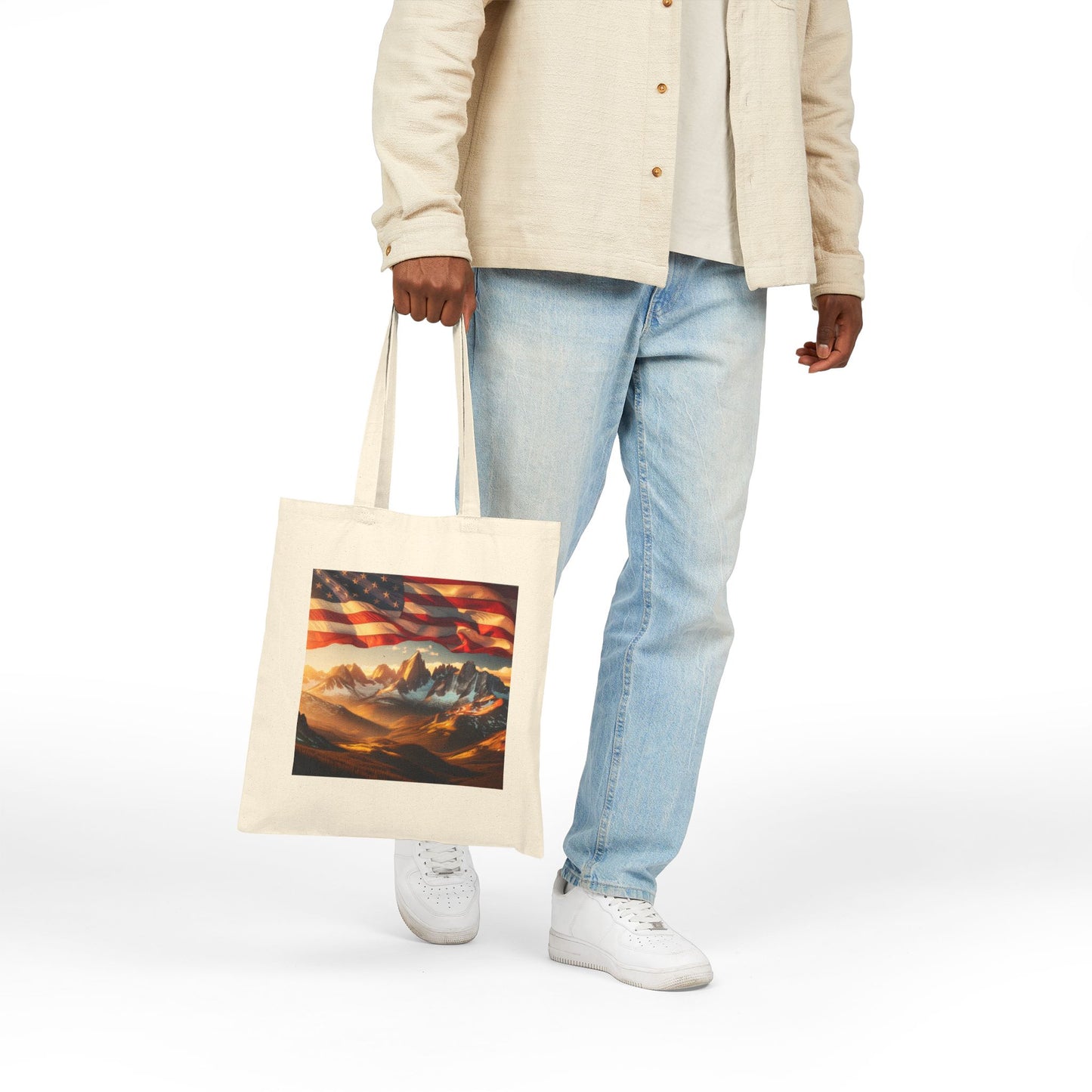 Patriotic Mountain Landscape Cotton Canvas Tote Bag