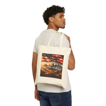 Patriotic Mountain Landscape Cotton Canvas Tote Bag