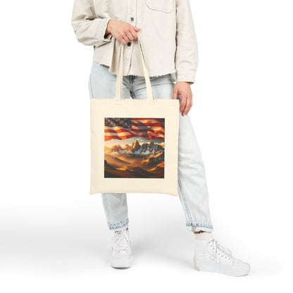 Patriotic Mountain Landscape Cotton Canvas Tote Bag
