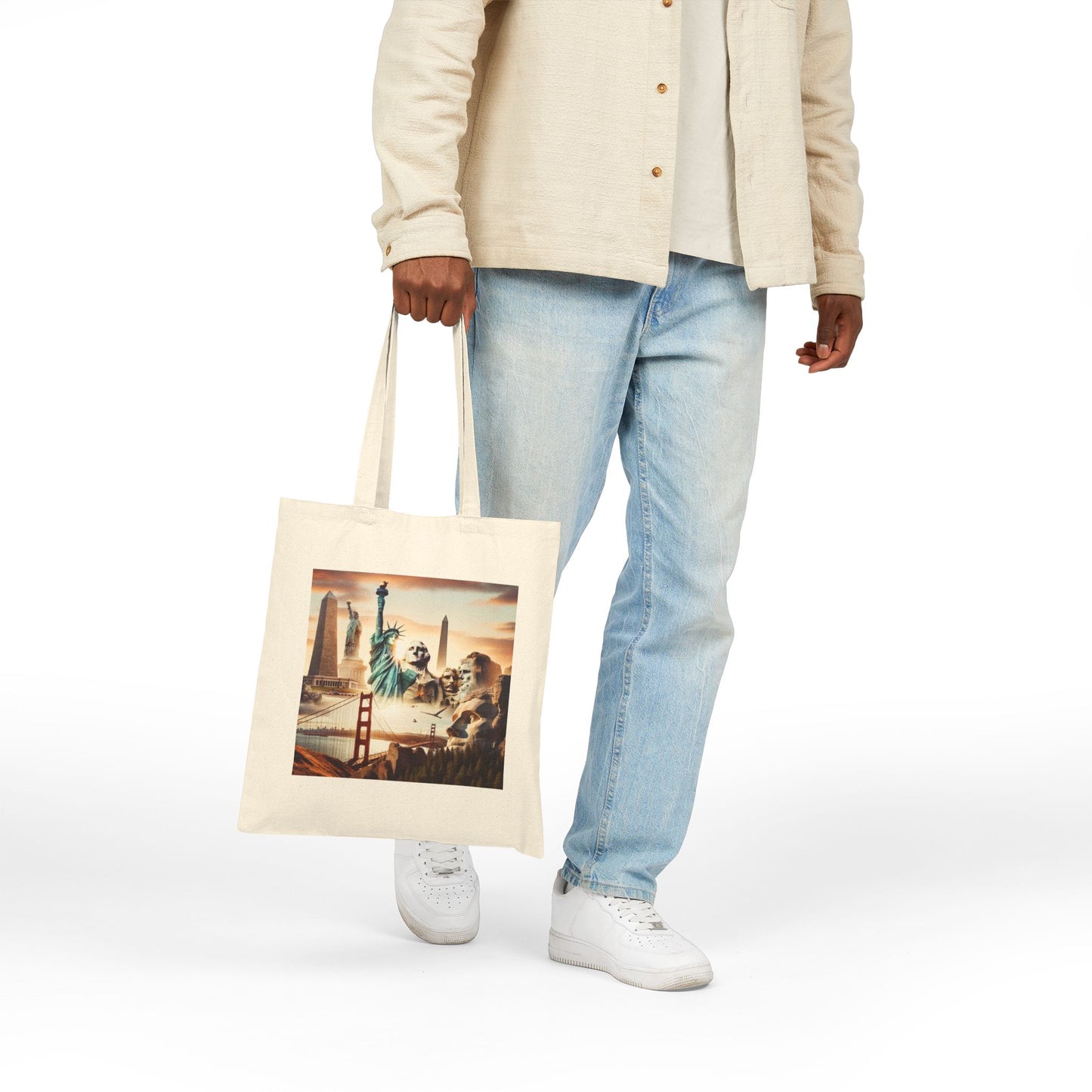 Vintage Cityscape Cotton Canvas Tote Bag - Perfect for Travel & Everyday Use