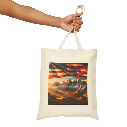 Patriotic Mountain Landscape Cotton Canvas Tote Bag