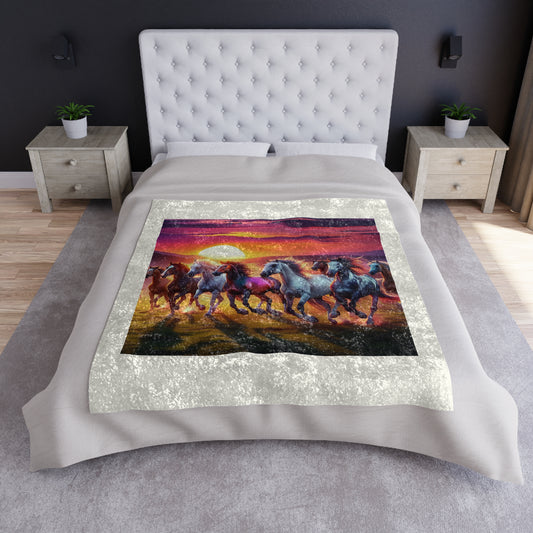 Wild Horses Sunset Crushed Velvet Blanket - Cozy & Elegant Home Decor
