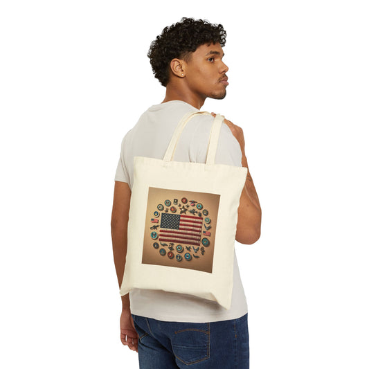 Vintage American Flag Cotton Canvas Tote Bag - Perfect for Eco-Friendly Shopping and Patriotic Events