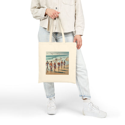 Vintage Beach Scene Cotton Canvas Tote Bag
