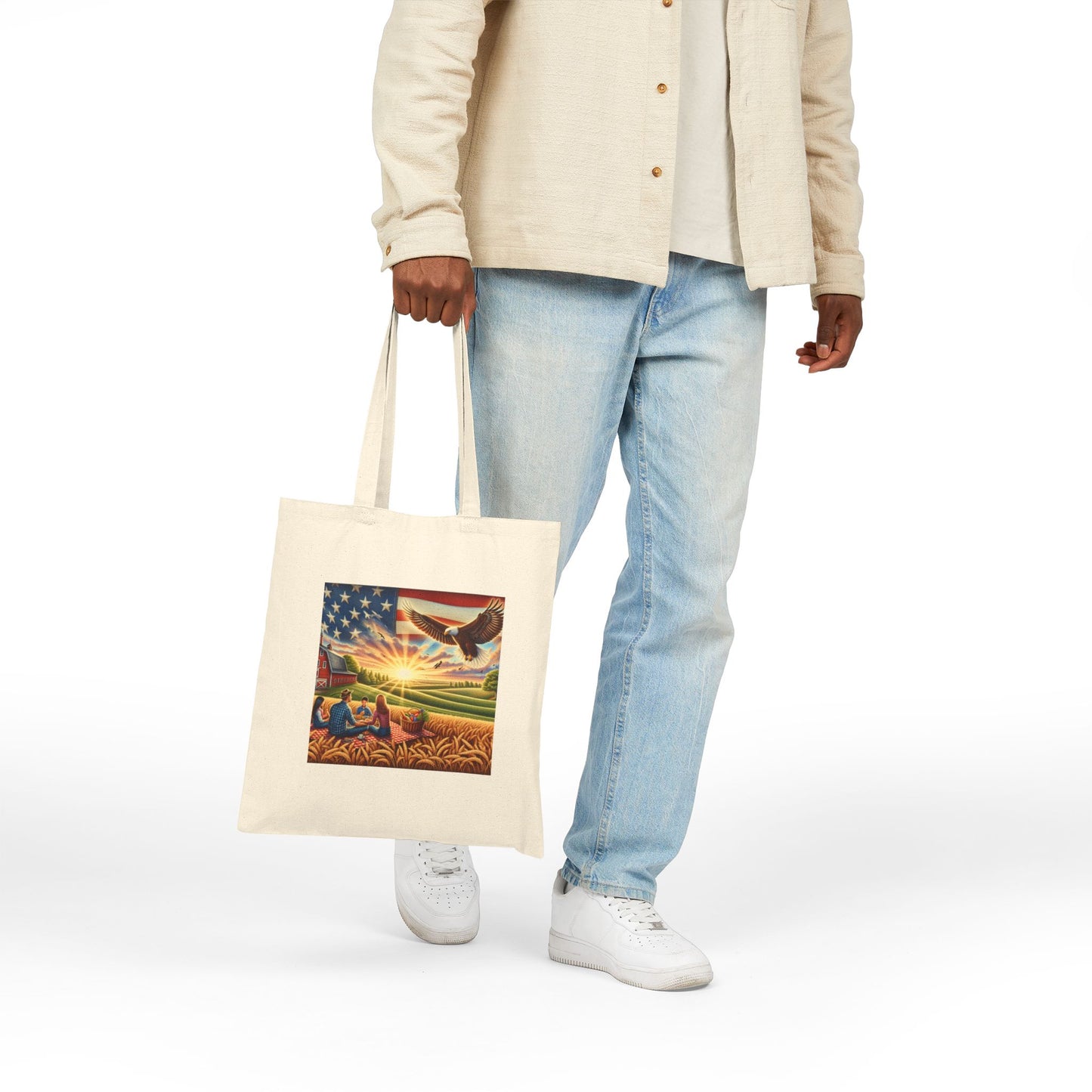 Patriotic Eagle Cotton Canvas Tote Bag - Eco-Friendly Carryall for Nature Lovers