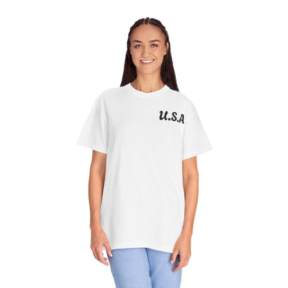 Patriotic Garment-Dyed T-Shirt | U.S.A. Front Print & Flag Design