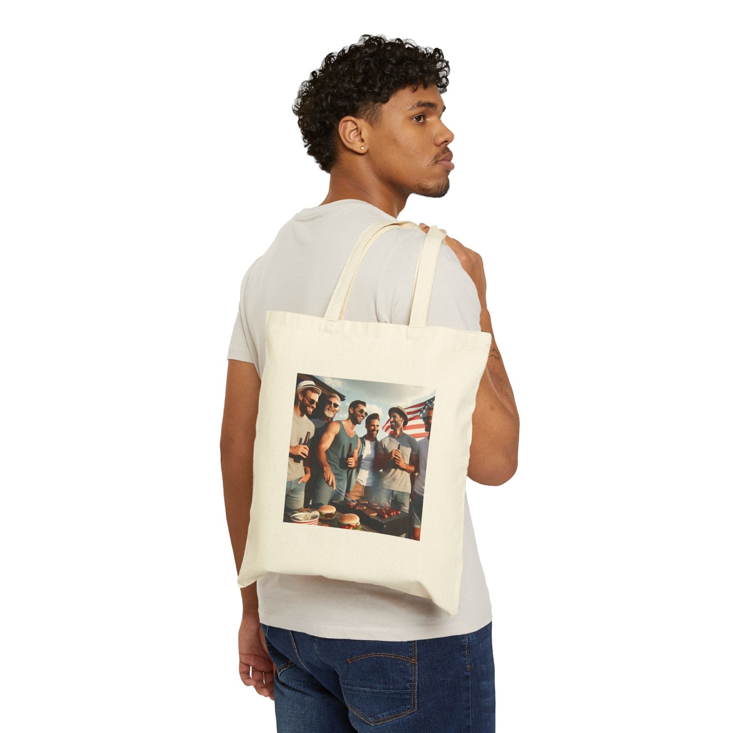 Summer BBQ Cotton Canvas Tote Bag - Fun Friends Gathering Design