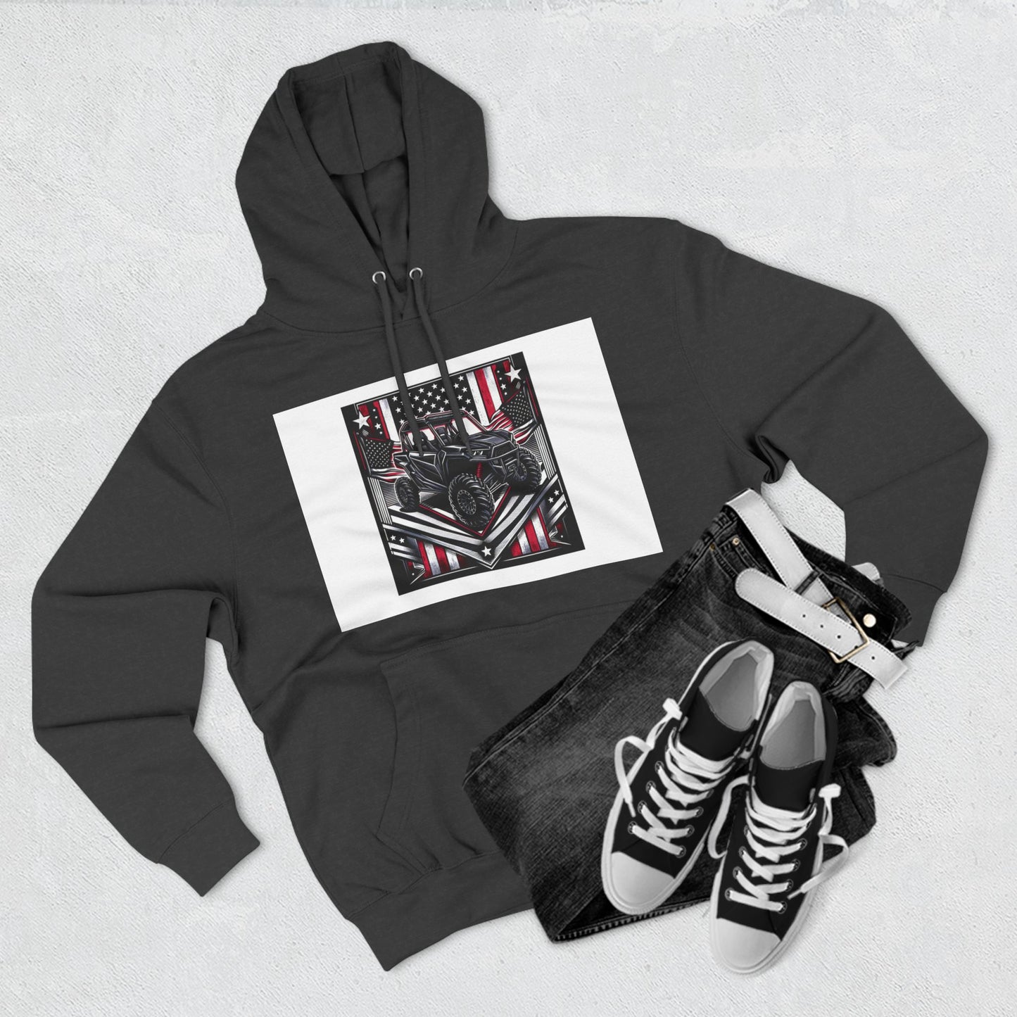 4 Wheeler and American flag Three-Panel Fleece Hoodie