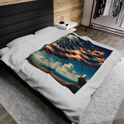 American flag and eagle Velveteen Plush Blanket