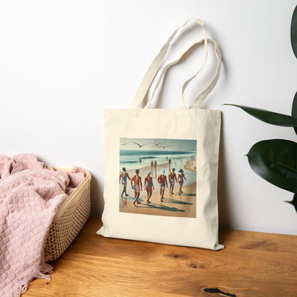 Vintage Beach Scene Cotton Canvas Tote Bag