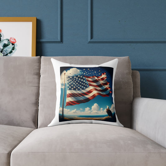 American flag and eagle Square Poly Canvas Pillow