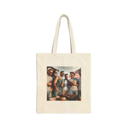 Summer BBQ Cotton Canvas Tote Bag - Fun Friends Gathering Design