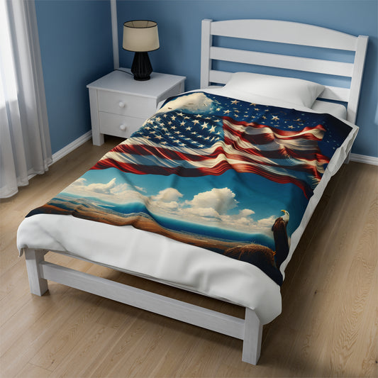 American flag and eagle Velveteen Plush Blanket