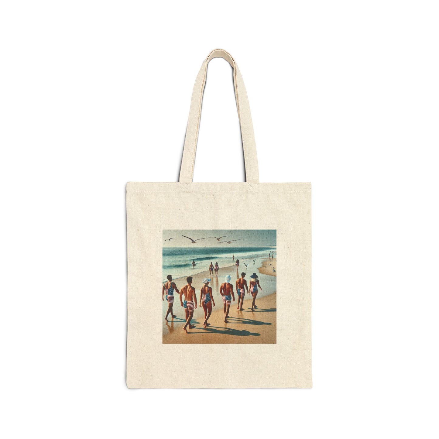 Vintage Beach Scene Cotton Canvas Tote Bag