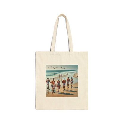 Vintage Beach Scene Cotton Canvas Tote Bag