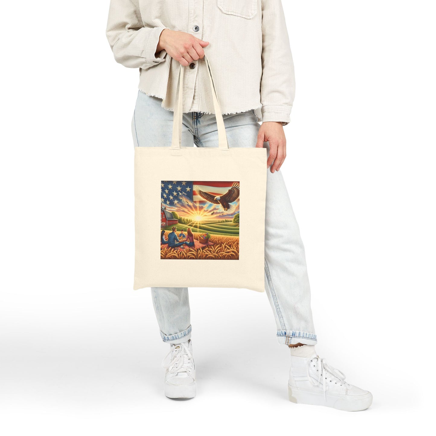 Patriotic Eagle Cotton Canvas Tote Bag - Eco-Friendly Carryall for Nature Lovers