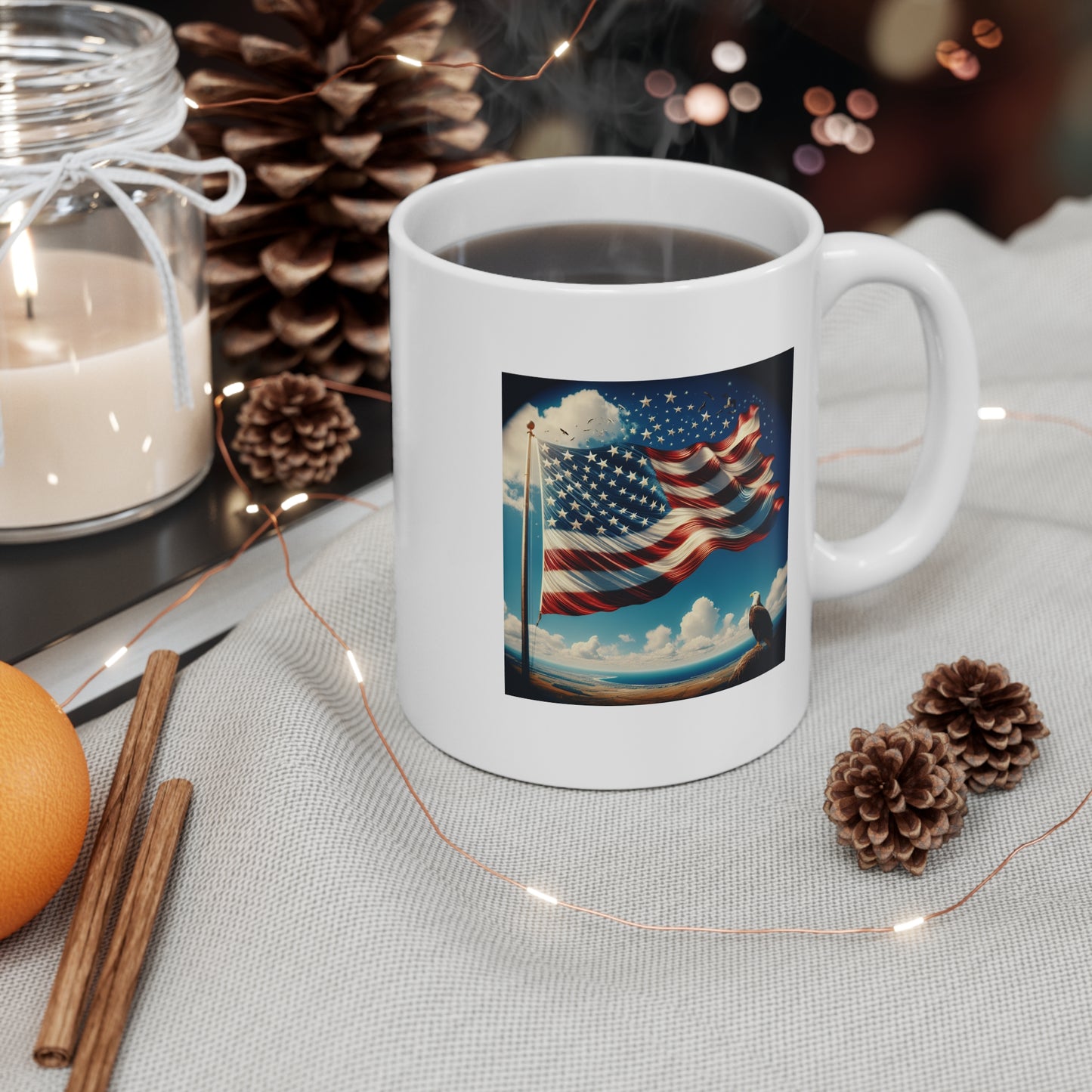 Flying American Flag and eagle Mug 11oz