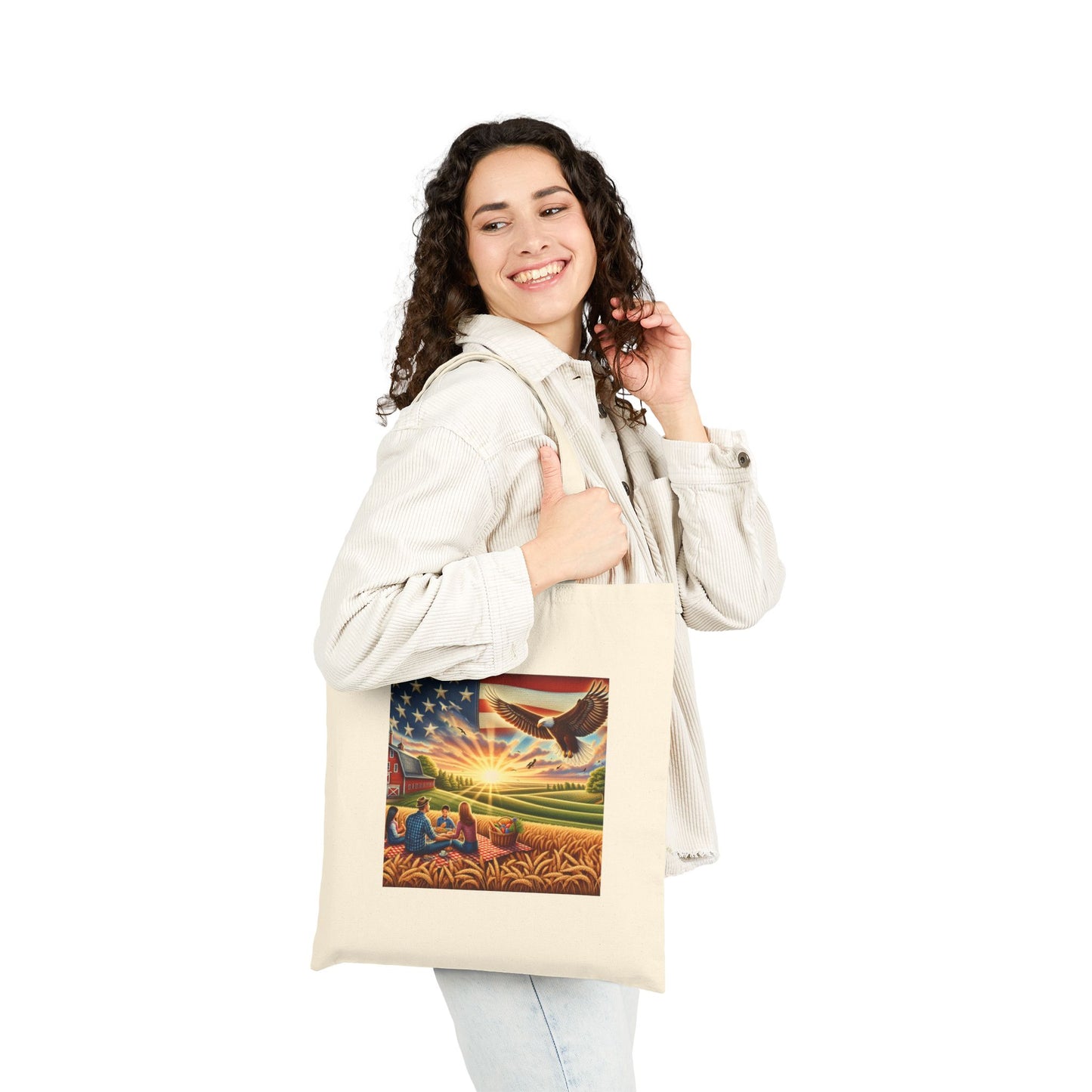 Patriotic Eagle Cotton Canvas Tote Bag - Eco-Friendly Carryall for Nature Lovers