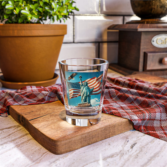 Patriotic Shot Glass with American Flag & Liberty Icon