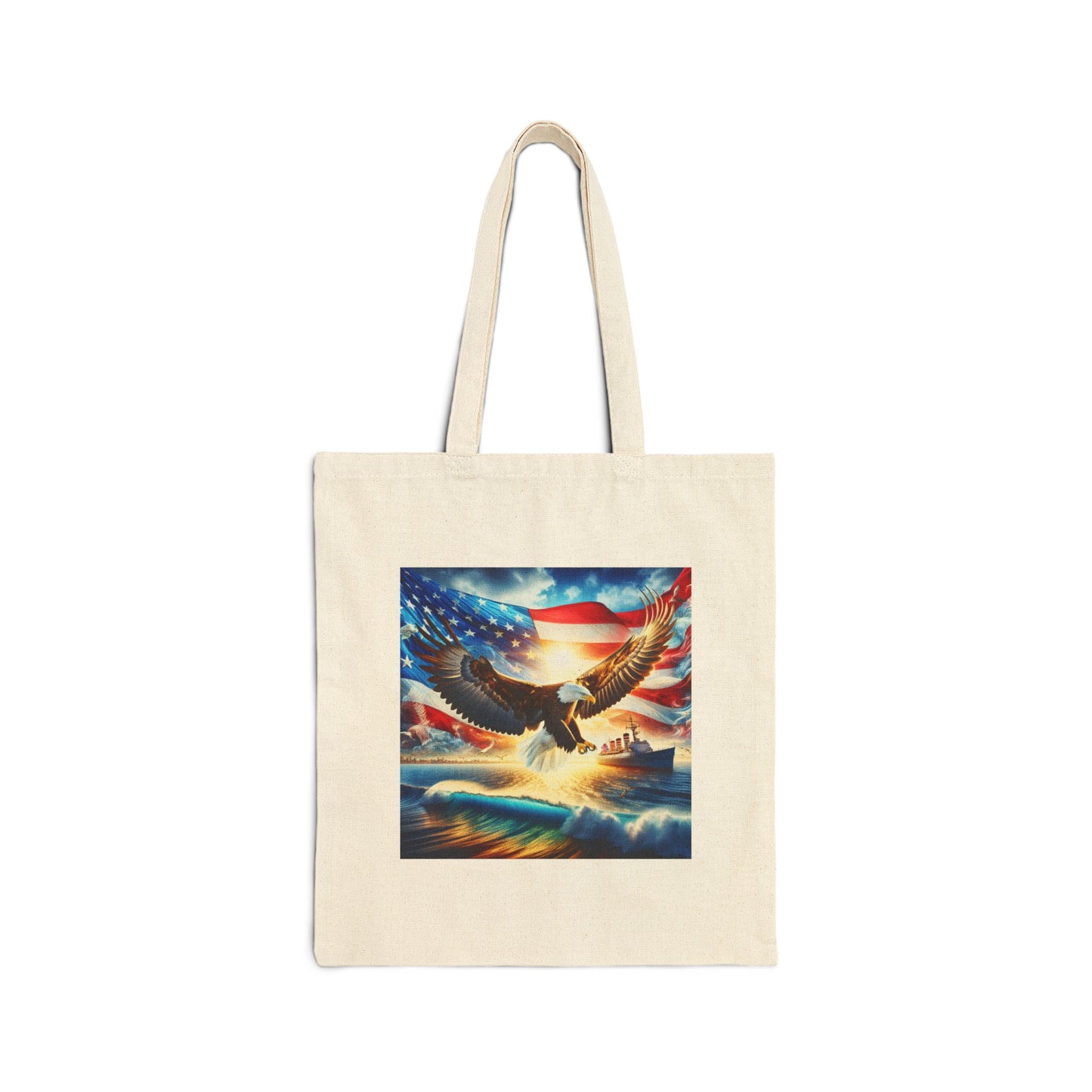 Patriotic Eagle Canvas Tote Bag - USA Flag Design