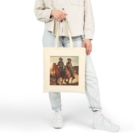 Retro Cowboy Canvas Tote Bag - Western Style Tote for Adventurous Spirits