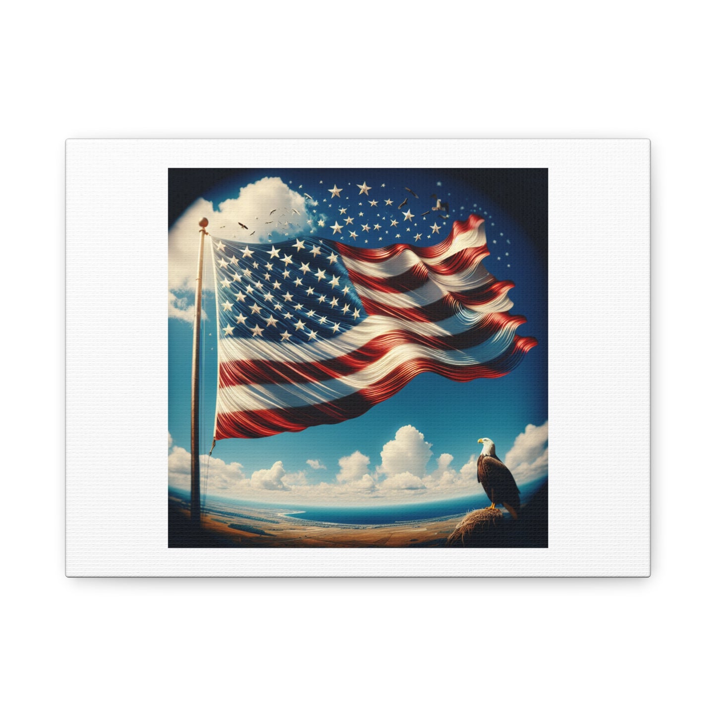 Flying American Flag and eagle Matte Canvas, Stretched, 1.25"