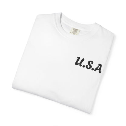 Patriotic Garment-Dyed T-Shirt | U.S.A. Front Print & Flag Design