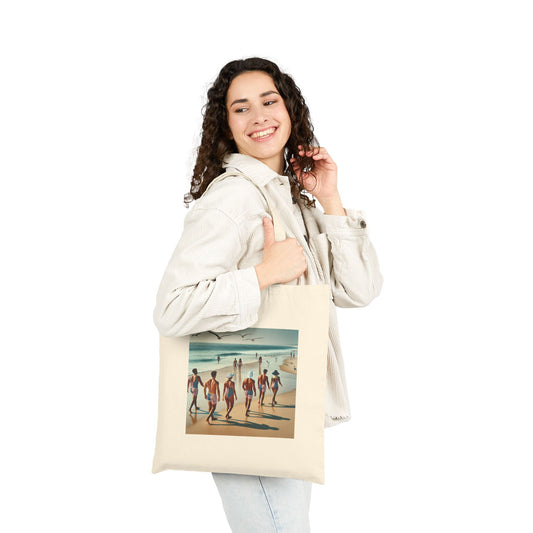 Vintage Beach Scene Cotton Canvas Tote Bag