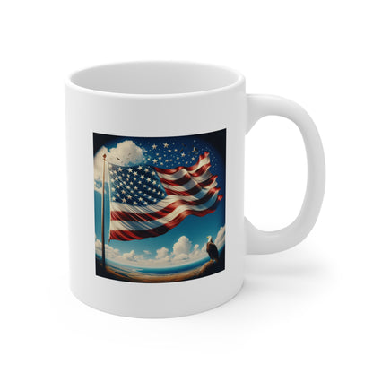 Flying American Flag and eagle Mug 11oz