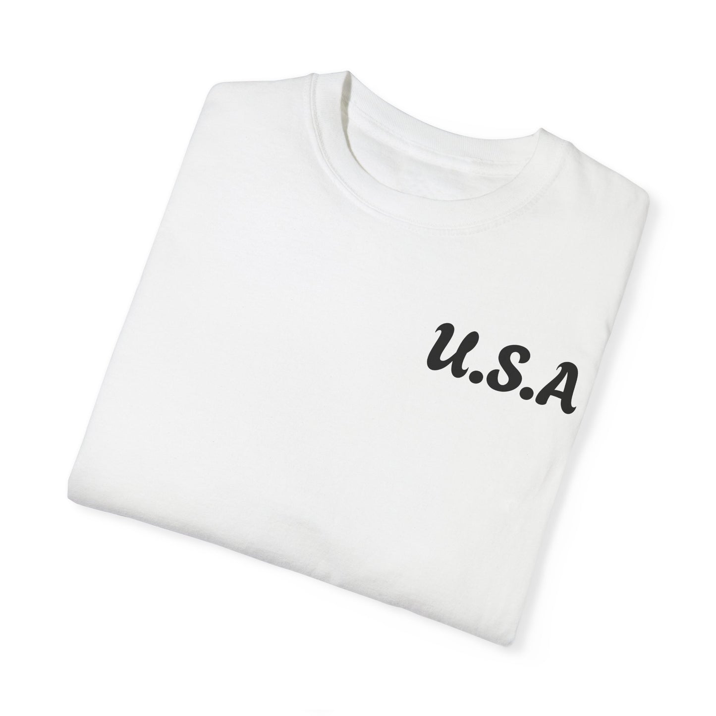 Patriotic Garment-Dyed T-Shirt | U.S.A. Front Print & Flag Design