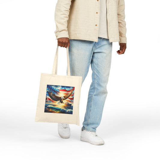 Patriotic Eagle Canvas Tote Bag - USA Flag Design