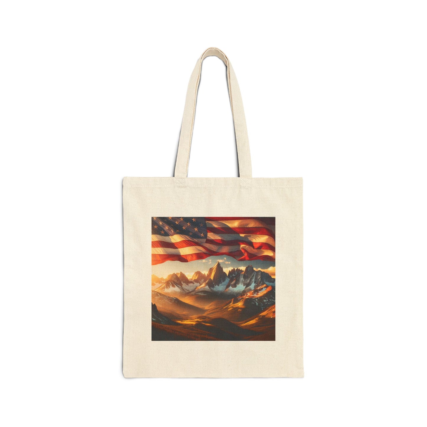 Patriotic Mountain Landscape Cotton Canvas Tote Bag