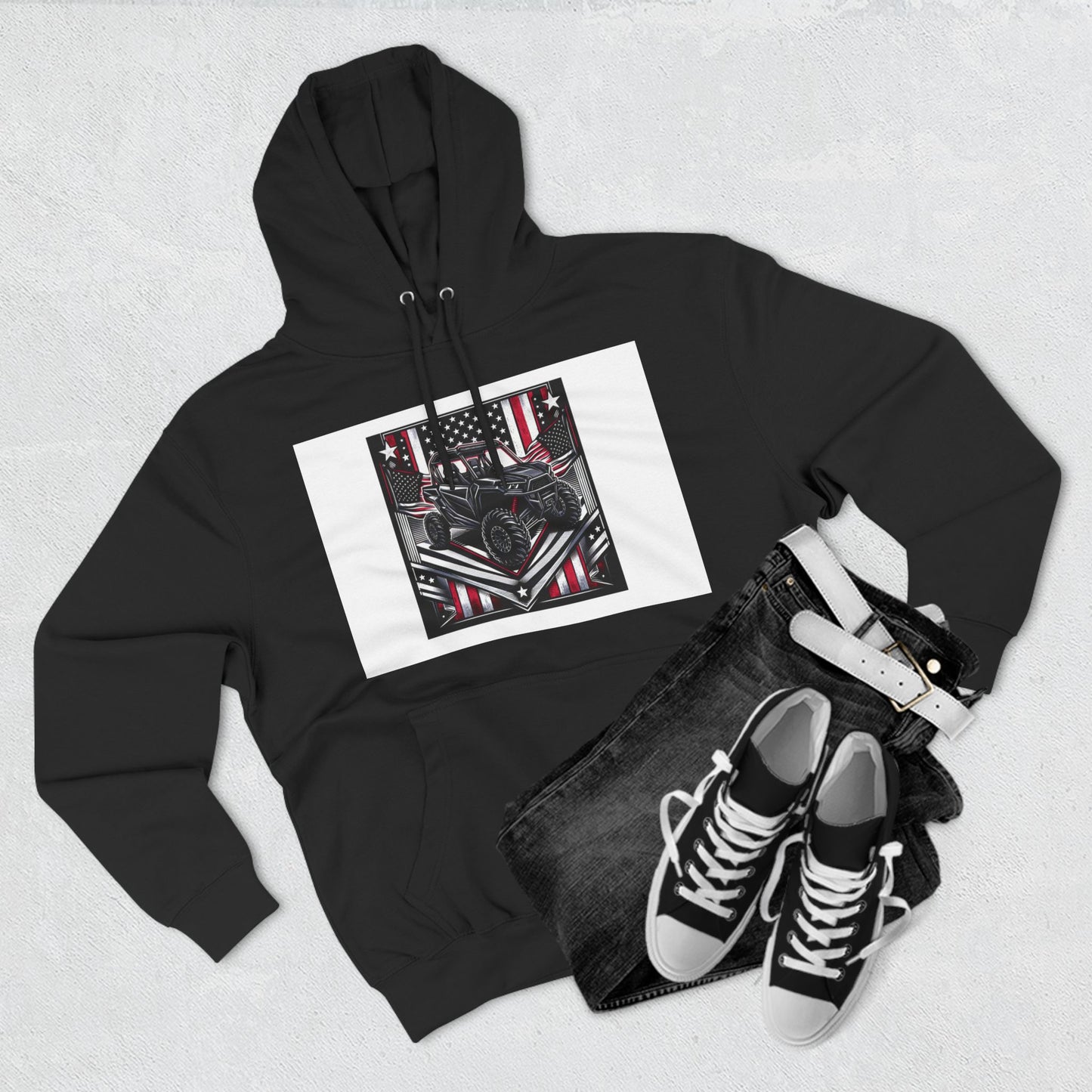 4 Wheeler and American flag Three-Panel Fleece Hoodie