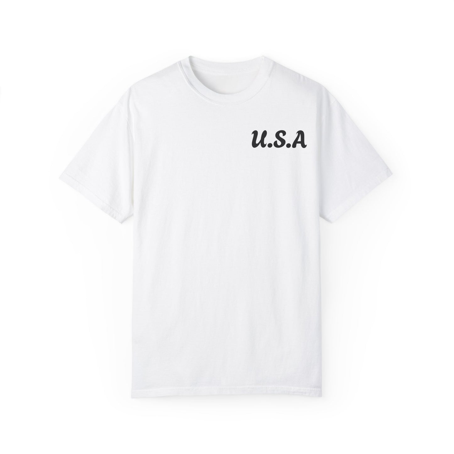 Patriotic Garment-Dyed T-Shirt | U.S.A. Front Print & Flag Design