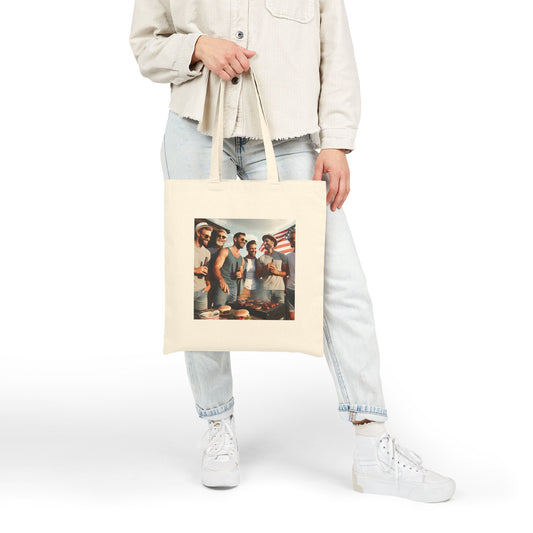 Summer BBQ Cotton Canvas Tote Bag - Fun Friends Gathering Design