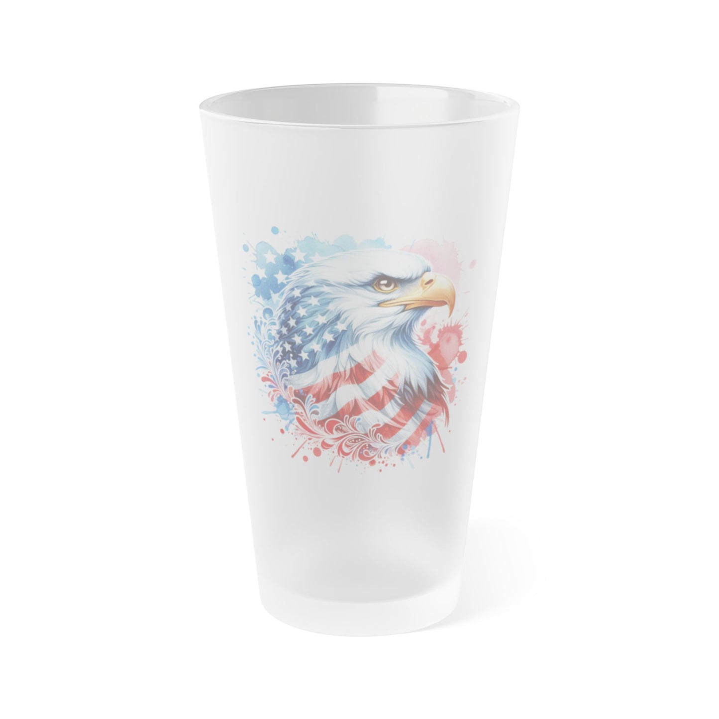 Patriotic Eagle Frosted Pint Glass - 16oz, Perfect for Fourth of July Celebrations