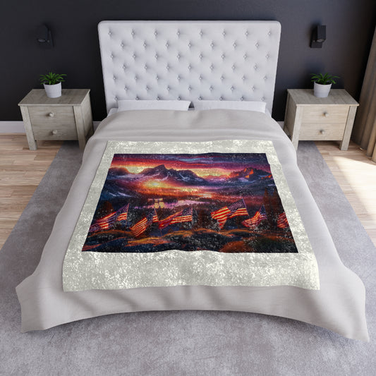 Patriotic Crushed Velvet Blanket - Cozy American Landscape Throw for Relaxation & Celebrations